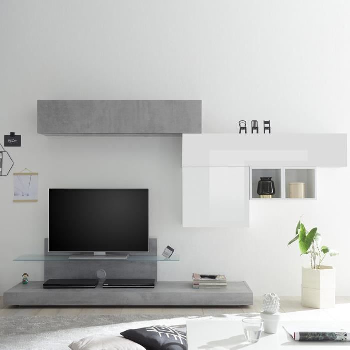 Mur Tv Design Gris Et Blanc Spina Gris L 270 X P 50 H 200 Cm