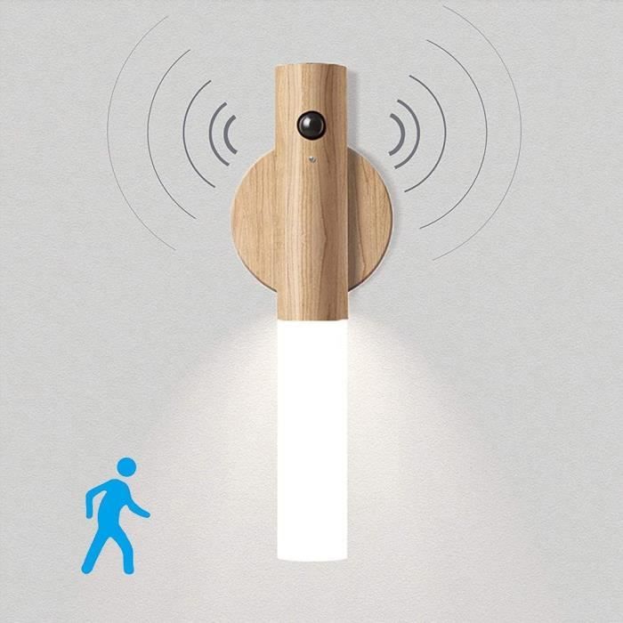 HOTUT Applique Murale En Bois Avec Détecteur De Mouvement, 2