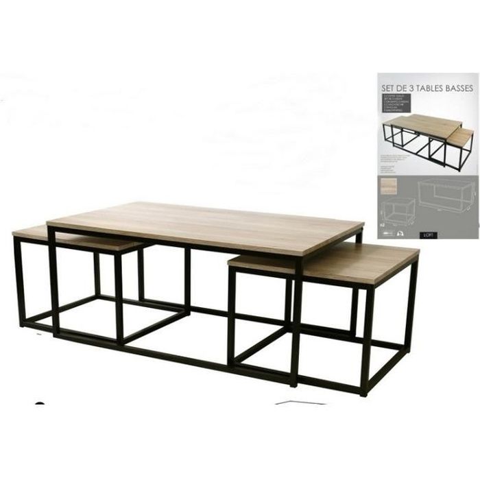 Lot 3 Table Basse Loft Industriel Sellette Gigogne Appoint Salon Bois Metal Cdiscount Maison