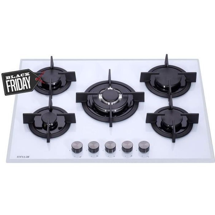 Plaque de cuisson gaz HUDSON - 5 feux - 70cm - HTGBF 5 VN - Verre Noir -  Cdiscount Electroménager