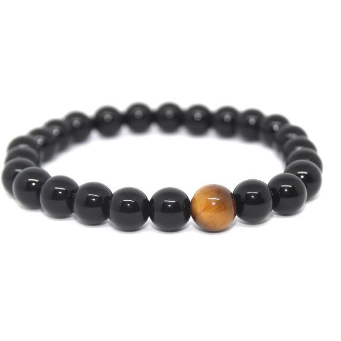 FG Jewels Bracelet Triple Protection pour Homme et Femme en Oeil de Tigre H/ématite et Obsidienne Noire