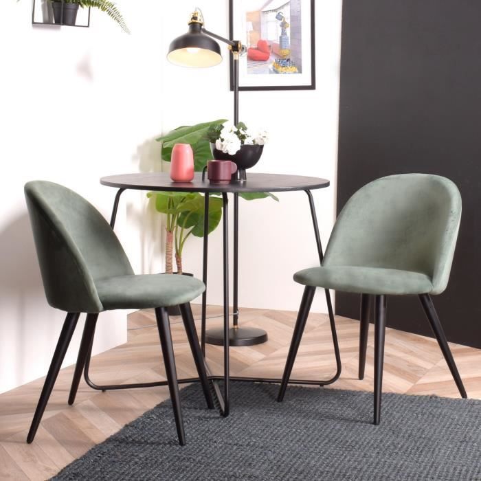 Meubles Cosy Lot De 2 Fauetuil Scandinave Chaises Velours Cactus Et Pieds En Metal Noir Salle A Manger Salon Cdiscount Maison