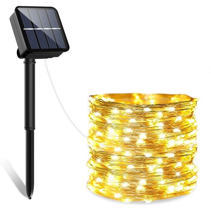 Guirlande Lumineuse Exterieur Lampe Solaire 100LED 12M Étanche IP65 avec 8 Modes Eclairage