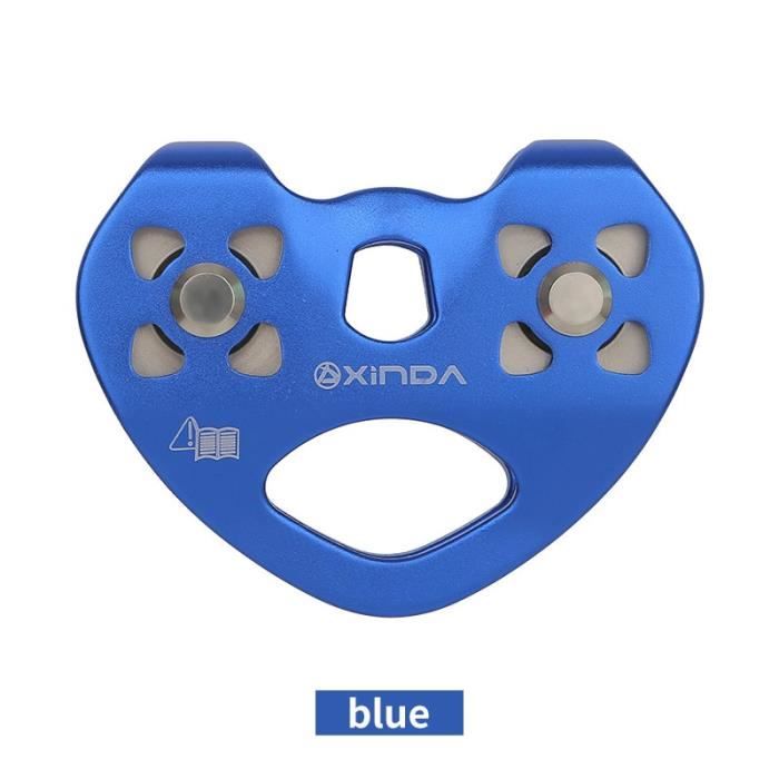 Poulie Tyrolienne Double En Forme De Cœur 30 KN – Bleu – Alliage D'Aluminium & Acier Inox – Idéale Escalade, Zip Line, Levage & Sauvetage