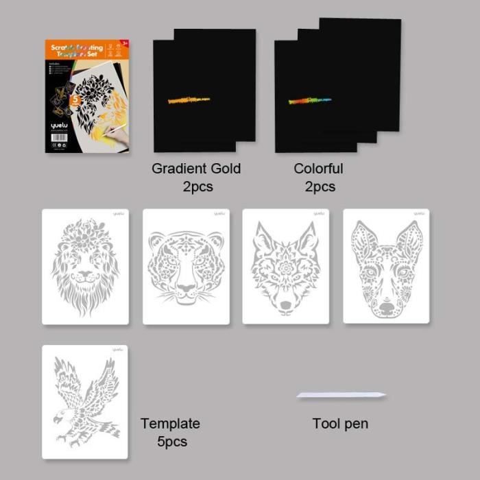 Kayqbonke 48 Cartes à Gratter Animaux - 12 Crayons Bambou - DIY Décoration Fête Anniversaire Enfant