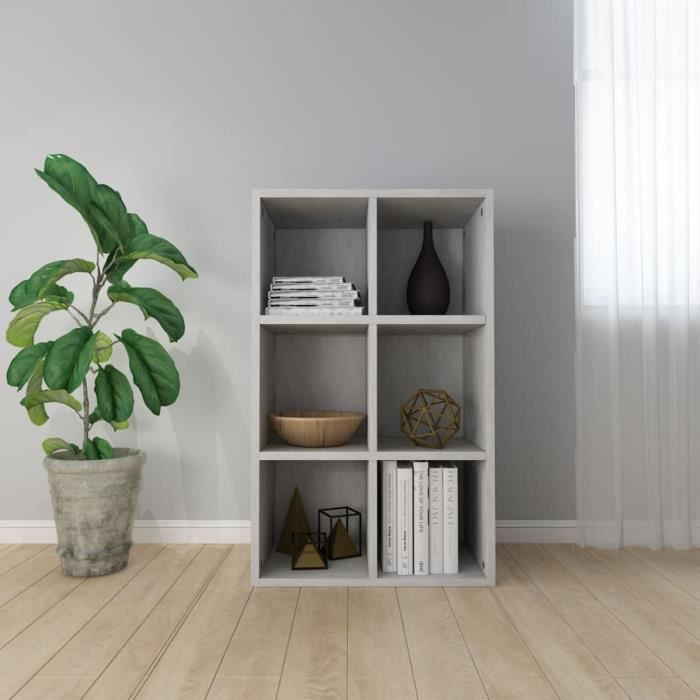 Bibliothèque-Buffet Fancylife Gris béton 66x30x97 8 cm - Contemporain - Design - 6 étagères