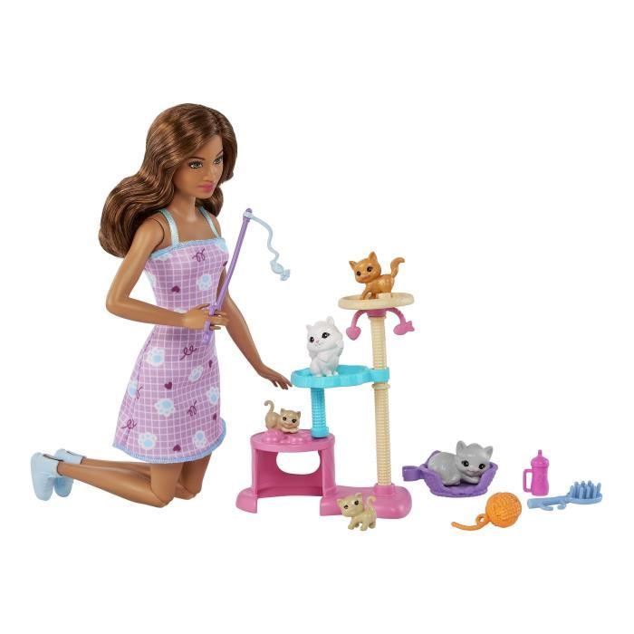 Maison de jeu Barbie - Barbie - Kitty Condo - Poupée brunette - 1 chat - 4 accessoires