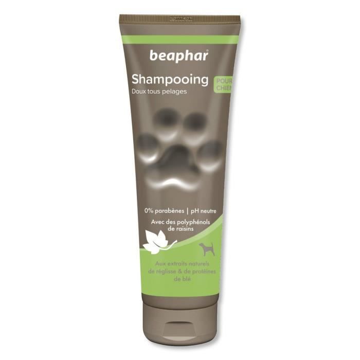 Comparer les prix de BEAPHAR – Shampoing Premium Empreinte Doux tous pelages pour Chien – Aux extraits naturels de réglisse & de protéines de blé – 30ml