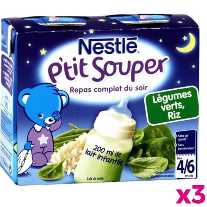 Lot De 3 Nestle P Tit Souper Repas Du Soir Lait De Suite Legumes Verts Et Riz Avec Du Lait 2x250 Ml Des 4 6 Mois Achat Vente Legumes Cuisines