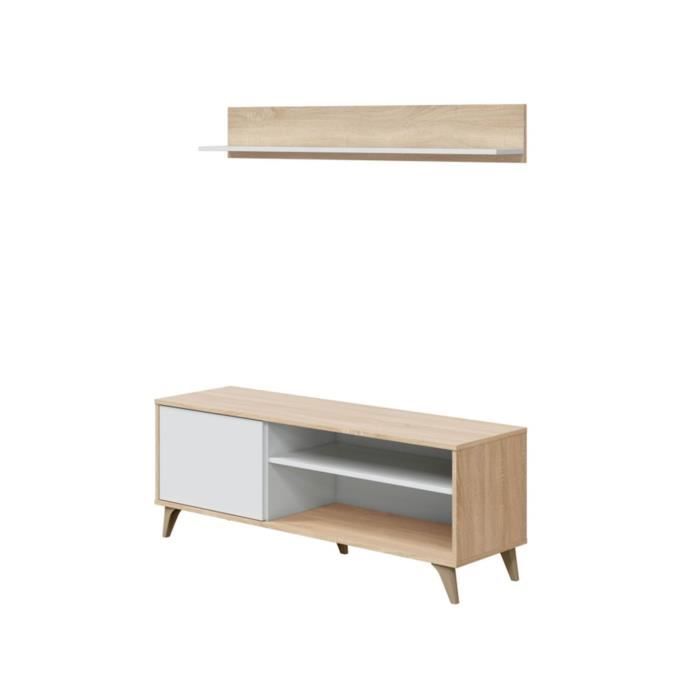 meuble tv loungitude - 2 niches et 1 porte - blanc - 135 cm x 40 cm x 50 cm