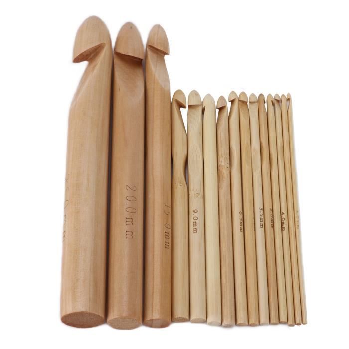 Lot De 12 Crochets Tunisiens En Bambou - Tailles 3.0 à 10.0 Mm, Longueur 25 Cm - Parfait Pour Le Tricot Tunisien