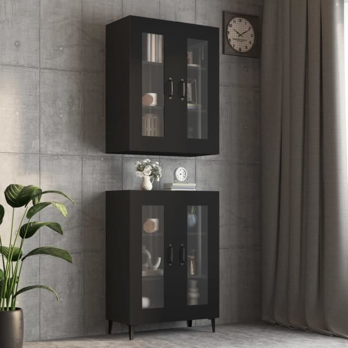HEN Armoire murale suspendue Noir 69,5x34x90 cm HBA3 Cdiscount Maison