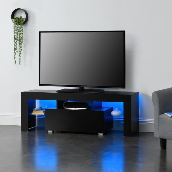 Meuble TV Grimsey LED Panneaux de Particules 130 x 35 x 45 cm Multicolore Noir [en.casa]