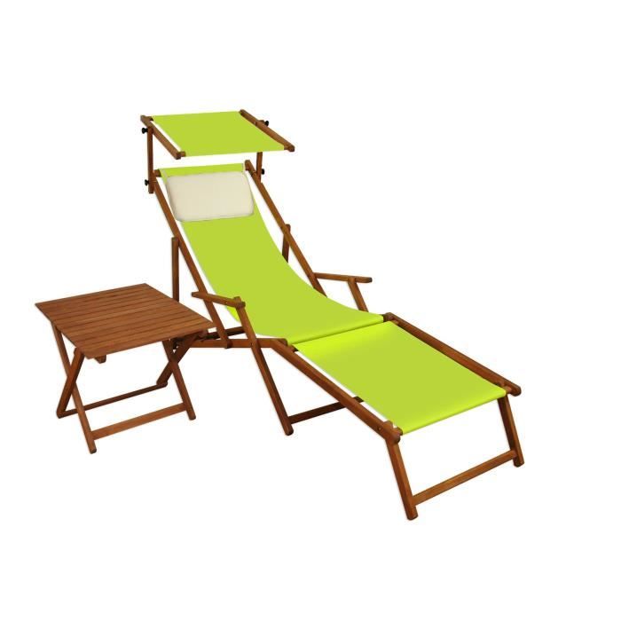 Chaise longue de jardin vert pistache avec repose-pieds pare-soleil table oreiller 10-306FSTKH