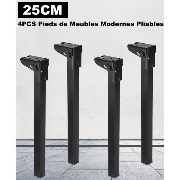 4pcs 25cm Pieds de Meubles Pliables Modernes - Pieds de Table en Tube Carré, Invisibles Pliables, Pieds de Canapé de Lit avec Vis