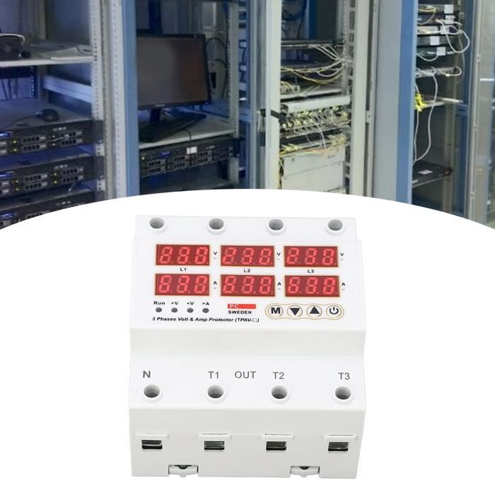 Voltmètre Ampèremètre Triphasé Rail DIN - Protection Surtension/Sous-tension AC 40A
