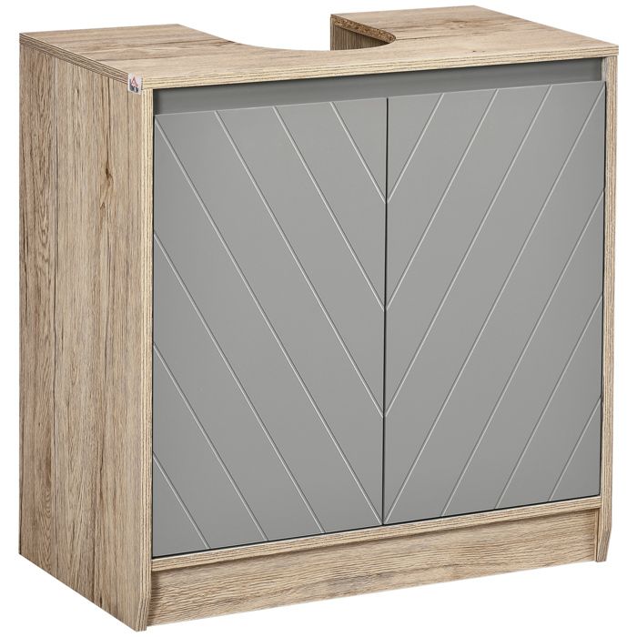 Meuble sous lavabo - HOMCOM - meuble sous-vasque placard 2 portes avec étagère rangement salle de bain - 60x30x598cm - chêne gris