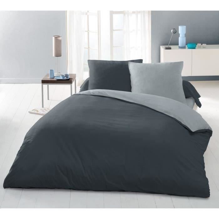 Parure housse de couette 2 personnes 220x240 cm 100% Coton Bicolore et - vue 2