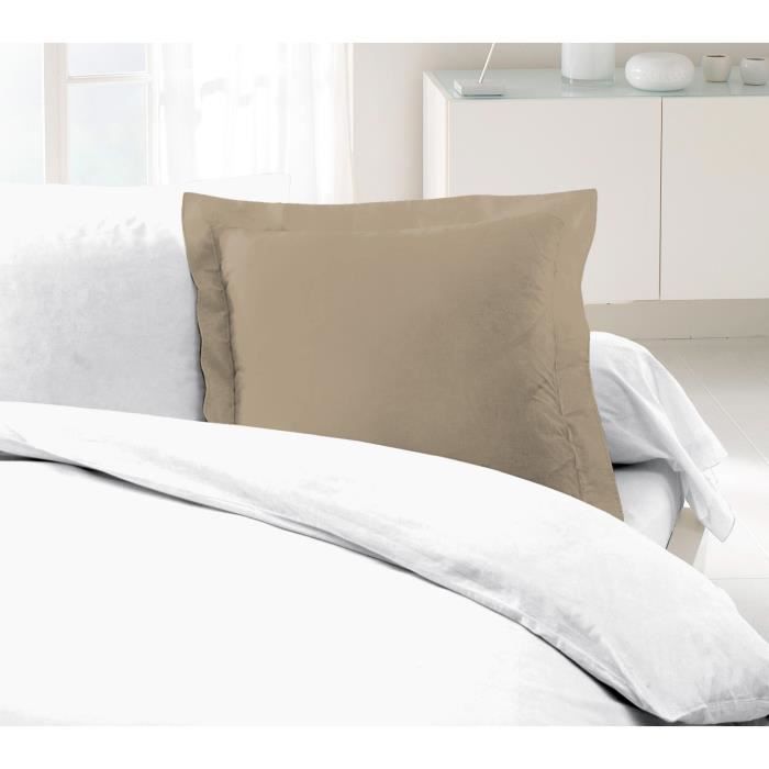 Lot de 2 taies d'oreillers en percale de coton beige foncé 65x65 cm