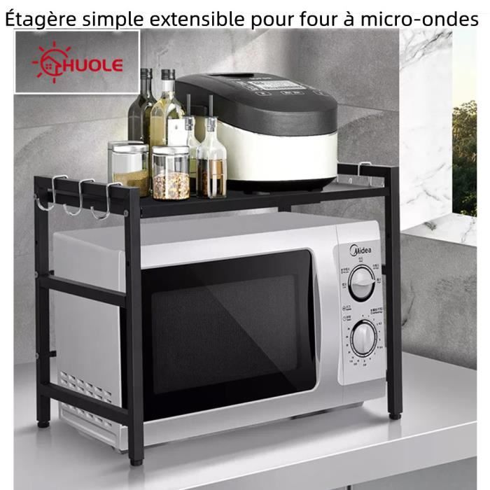 Étagère Extensible En Bambou Pour Micro-ondes - 2 Niveaux, Réglable En Hauteur, Avec Crochets Et Support Planche - 8