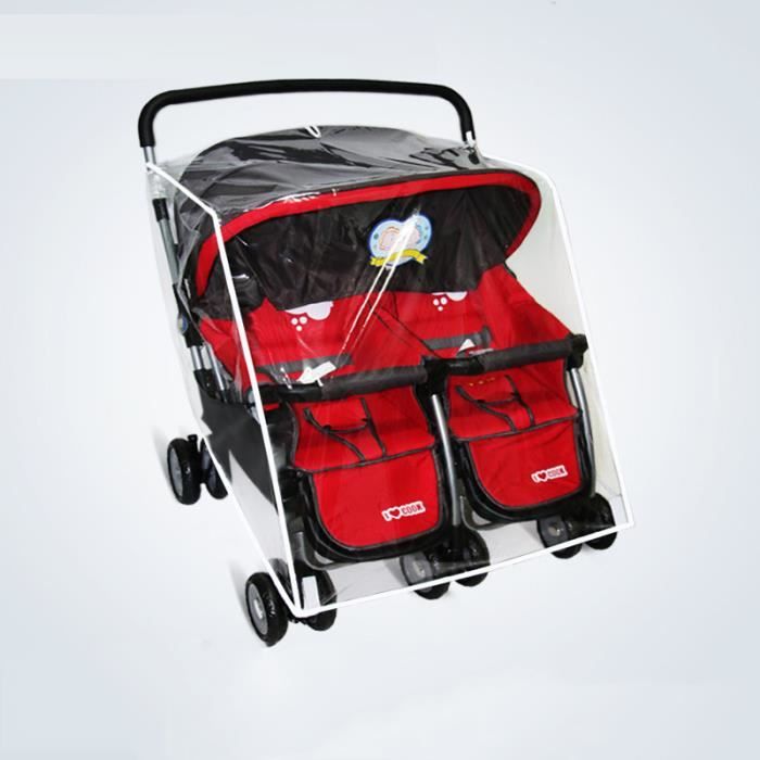 Couvercle De Pluie Pour Poussette Double - Transparent, Imperméable, Avec Fermeture éclair, Taille Universelle