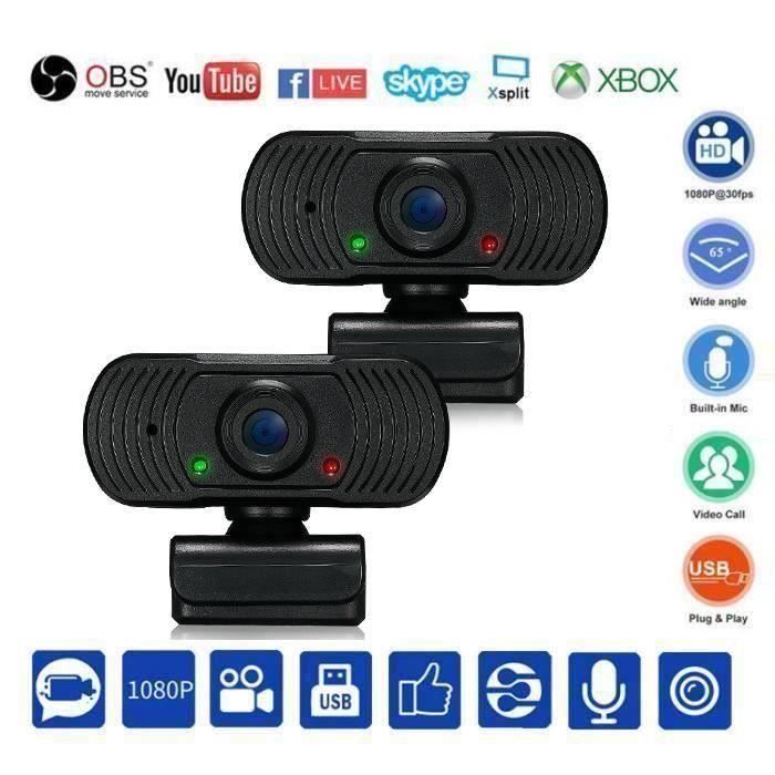 Etudes et Conférence Skype Webcam 1080P HD Mise au Point Automatique Streming Webcam avec et Grand Angle Youtube Appels Vidéo Xbox One Pivotable à 360 Degrés Microphone Anti-Bruit Intégré Zoom 