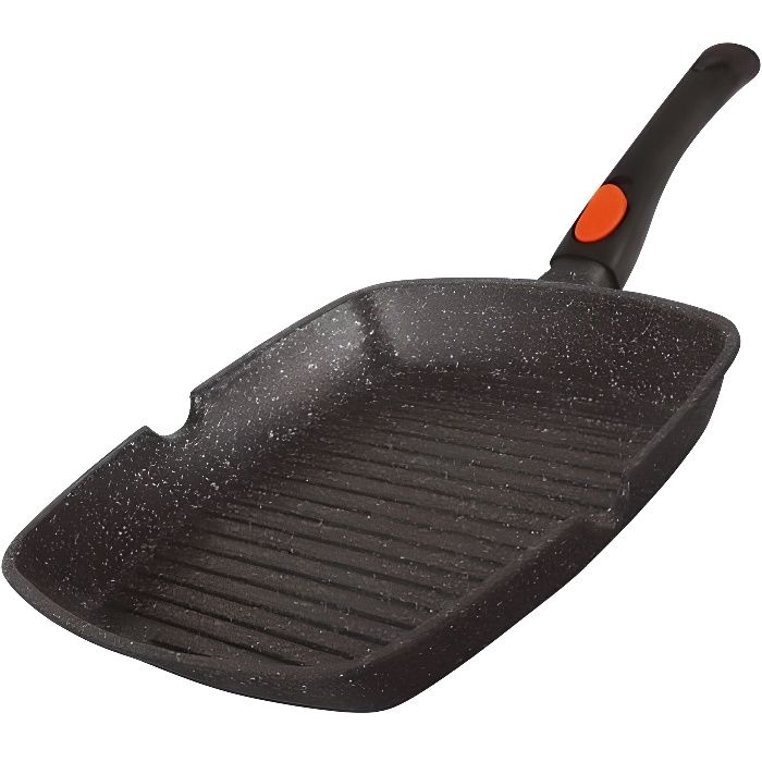 Kamberg - Poêle Grill 28 x 28 cm - Manche Amovible - Fonte d'Aluminium - Revêtement type pierre - Tous feux dont induction