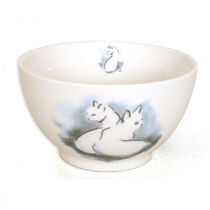 Théière Moderne En Céramique Blanc Et Gris - Motif Chats - Avec Son Bol - Occasion Très Bon état