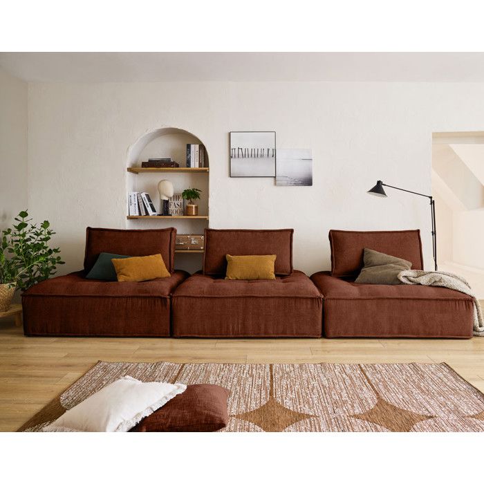 Marisol - canapé modulable droit 3 places - velours texturé - Terracotta