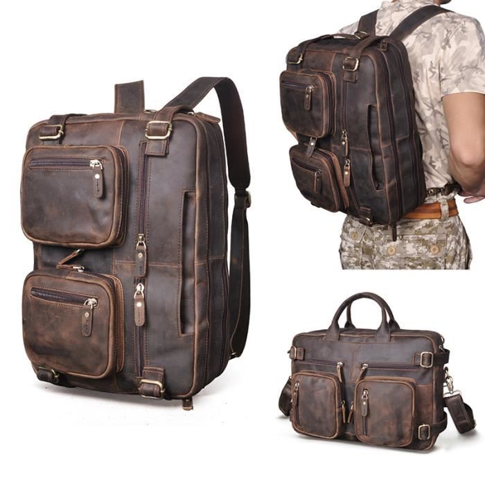 Sac à Dos En Cuir Véritable Vintage Pour Ordinateur Portable – Style Rétro, Fabrication Artisanale