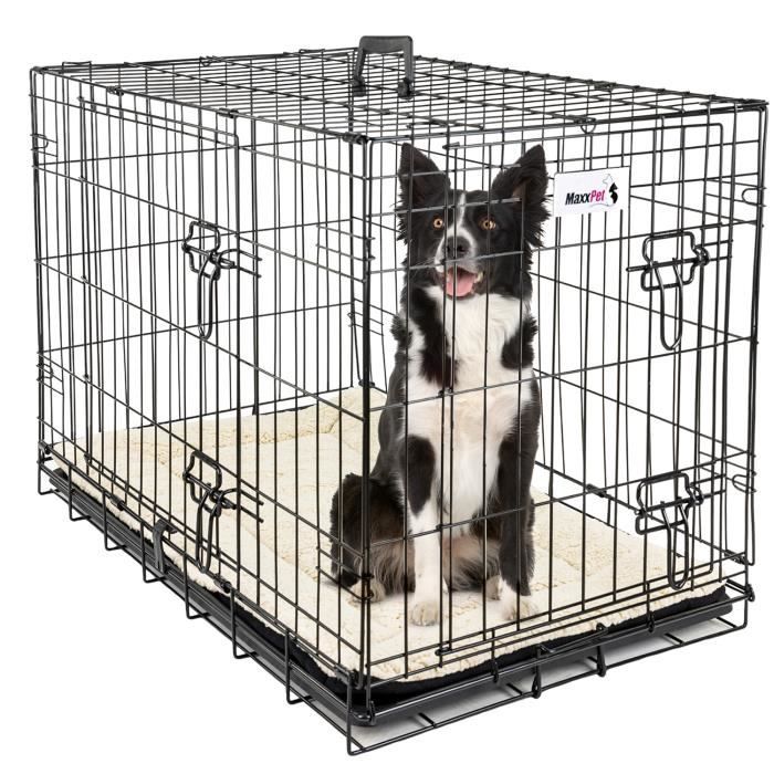 maxxpet cage pour chien 107x71x76 cm - avec coussin - avec poignée - caisse de transport pliante - 2 portes - noir