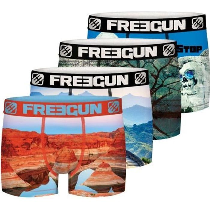 Boxers Homme FREEGUN Lot de 4 Bleu Noir Rouge Orange Confort Respirant Stretch Bleu Cdiscount Pret a Porter
