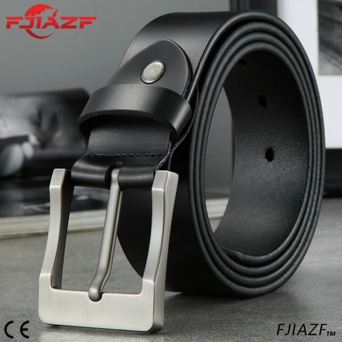 FJIAZF® Ceinture en cuir homme - Ceinture décontractée à boucle ardillon - Design - Cuir véritable - Boucle en acier - Noir