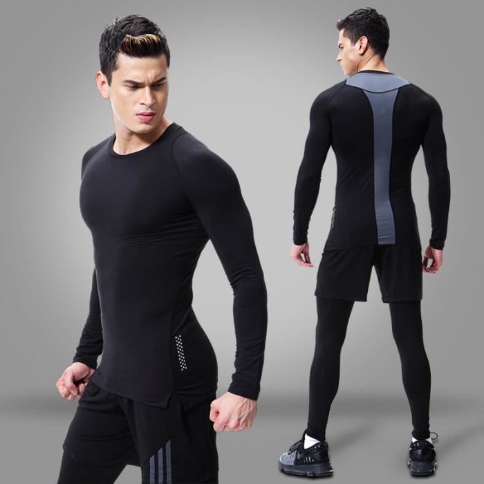 Ensemble Compression Tenue Sport Homme Fitness Vetement Running