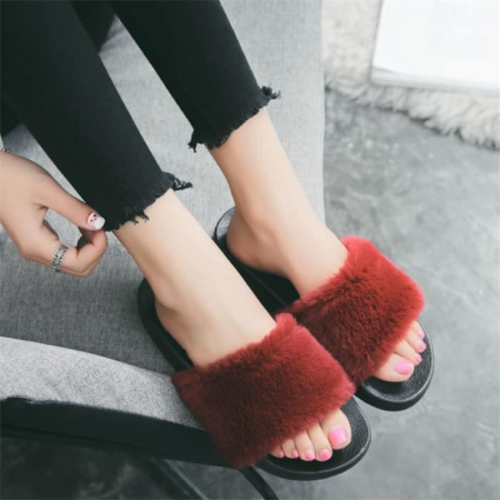 Pantoufles D'hiver Pour Femme - En Peluche - Pantoufles Plates En