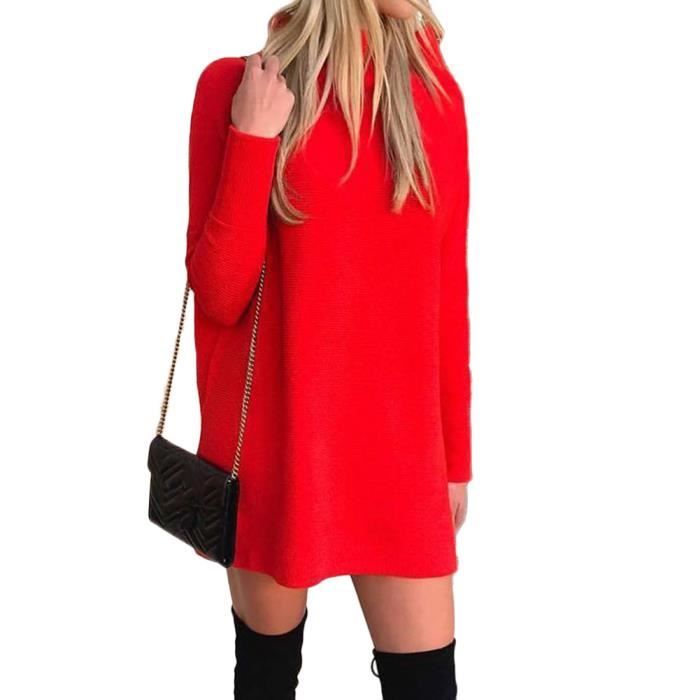 Pull Femme Longue En Maille Chic Pull Femme À Col Roulé Manches Longues  Tricot Pull Hiver Épais Casual Pull Chic Tunique,Rouge Rouge - Cdiscount  Prêt-à-Porter