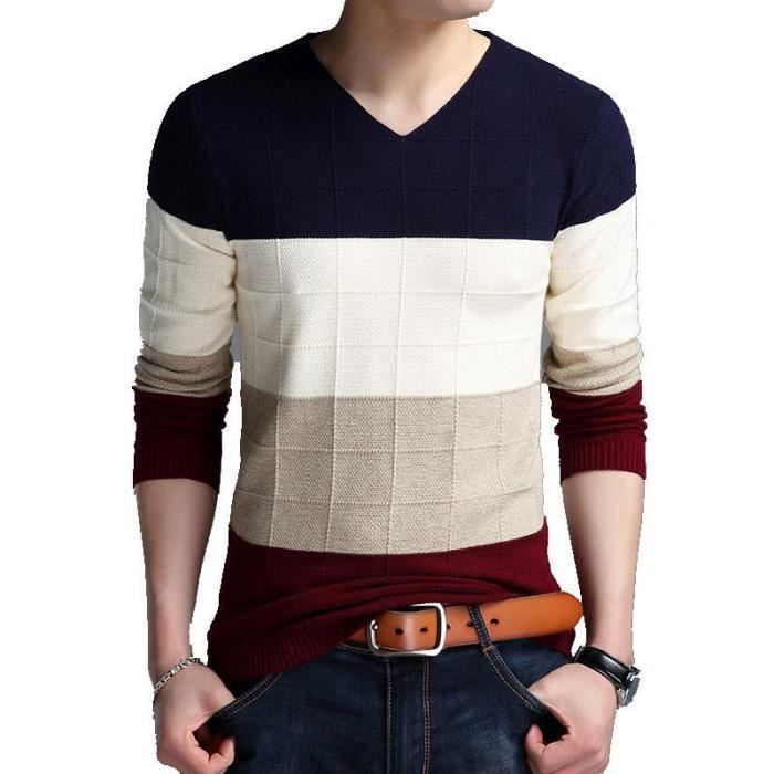 Pull Homme Motif Carreaux Multicolore - 80% Acrylique 20% Coton - Confortable Et Chaud