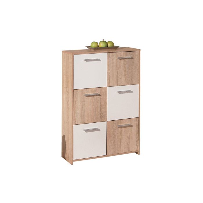 Commode 6 Portes Victoria 115cm Blanc & Naturel Commode 6 Portes Victoria 115cm Blanc & Naturel