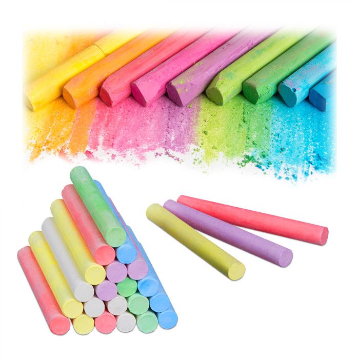 Craies De Trottoir Relaxdays – Lot De 24 – 6 Couleurs – 9 Cm De Long, 0,9 Cm De Diamètre – Pour Tableau Ou Sol – Dès 3 Ans