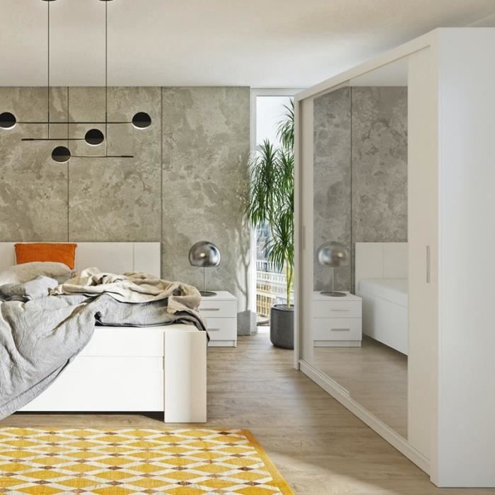 Armoire portes coulissantes RINKER 180 cm blanc avec miroir