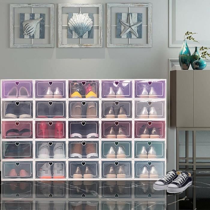 Lot De 20 Boîtes à Chaussures Empilables En Papier Kraft - Avec Couvercle Et Fenêtre Transparente