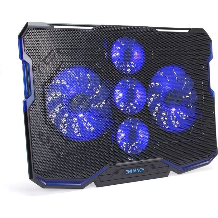 Duronic LC1 Refroidisseur Ordinateur Portable | 5 Ventilateurs | Tapis Refroidisseur pour Laptop Contre la surchauffe des appareils | 2 Ports USB | 6 hauteurs Ajustables | Contrôle de la température