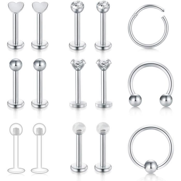 2 PCS Trago Helix Piercing OrecchioSet Orecchini Cartilagine In Acciaio Chirurgico Donna Uomo Piercing All'orecchio A Cartilagine Con Catena CZ