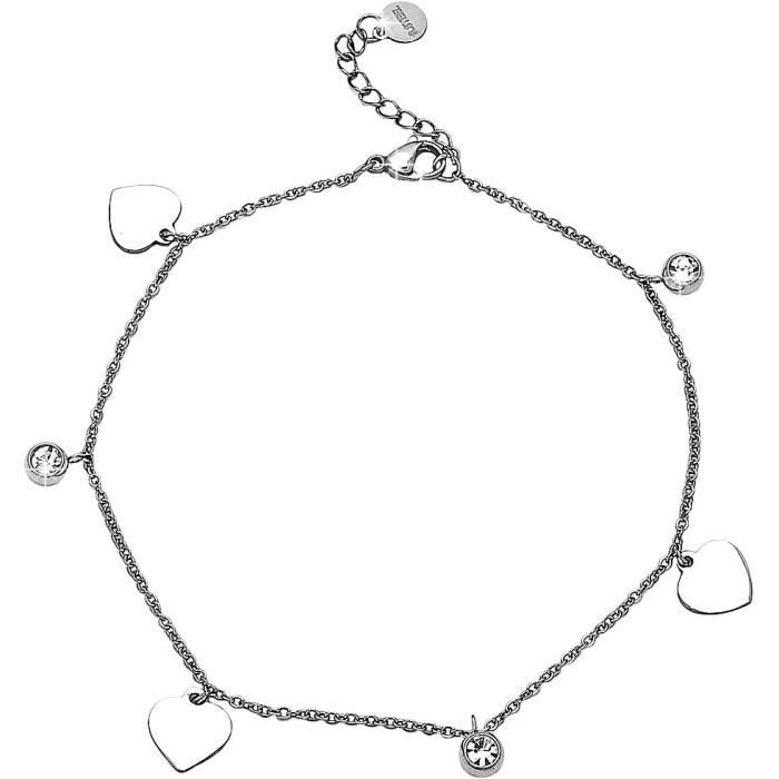 Bracelet De Cheville Femme 3 Rangs Acier Inoxydable - Charms Pendantes Et Perle - Longueur Réglable 21-26cm