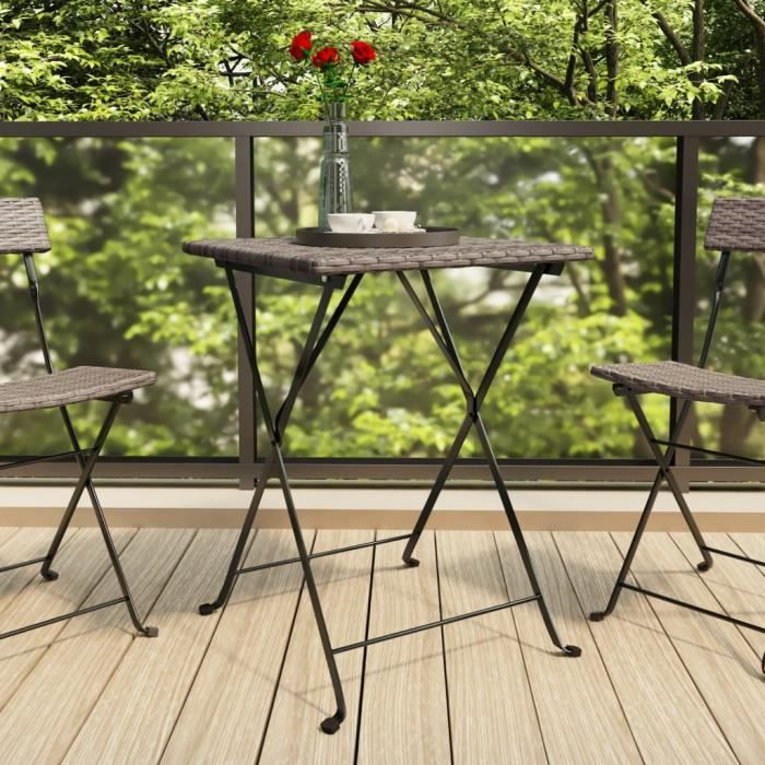 "sale 2024" table de bistrot pliante gris 55x54x71 cm résine tressée 42,75,kg