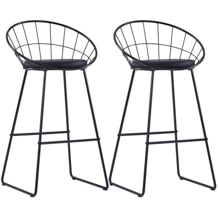 chaises de bar - vidaxl - noir similicuir - industriel - loft - lot de 2 - 54,5 x 48 x 98,5 cm