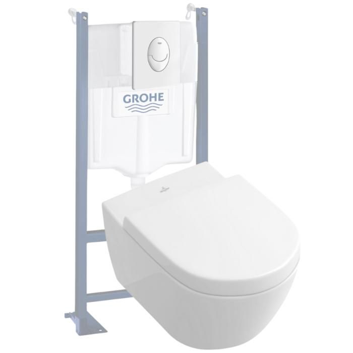 Villeroy Boch Pack WC suspendu sans bride Subway 2.0 abattant plaque blanche b ti Grohe