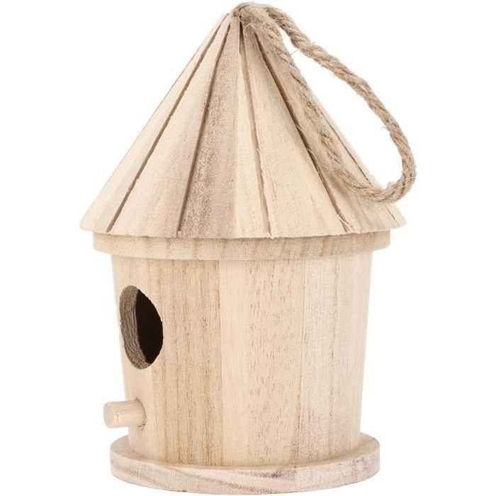 Comparer les prix de VINGVO Nichoir en bois Nid d'oiseau suspendu en forme de rond en bois naturel bricolage maison d'oiseau en bois pour jardin