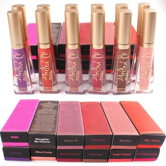 Too Faced Melted Matte Le Rouge à Lèvres Matte Liquide Exempt De Verre Durable Gloss émail Labial 12 De Couleur
