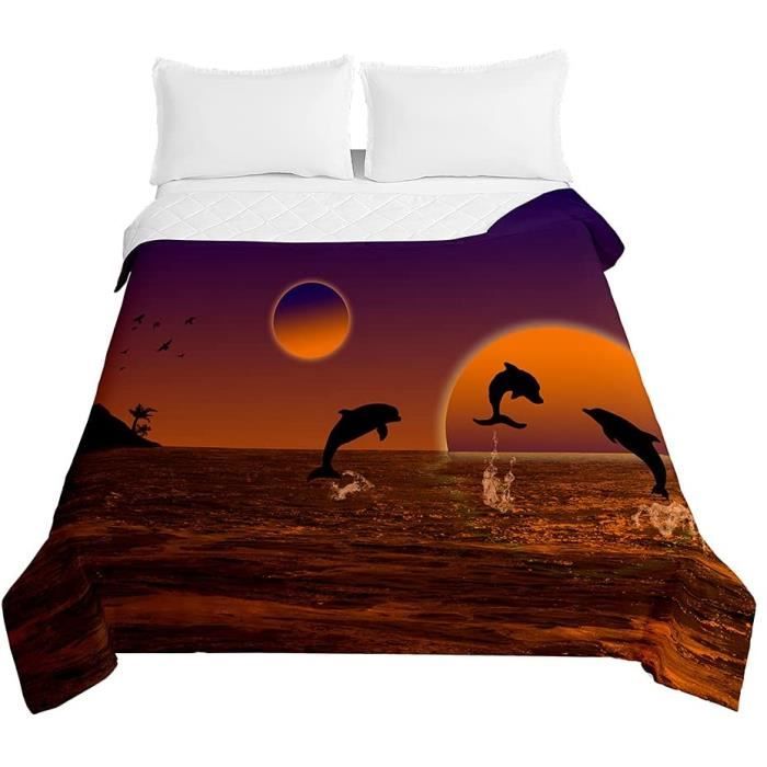 Couvre Lit Matelassée, 3D Réversible Tulipe Imprimé Doux Microfiber